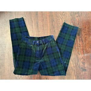 Vintage Ralph Lauren Blue and Green Plaid Velvet Pants Size 2P